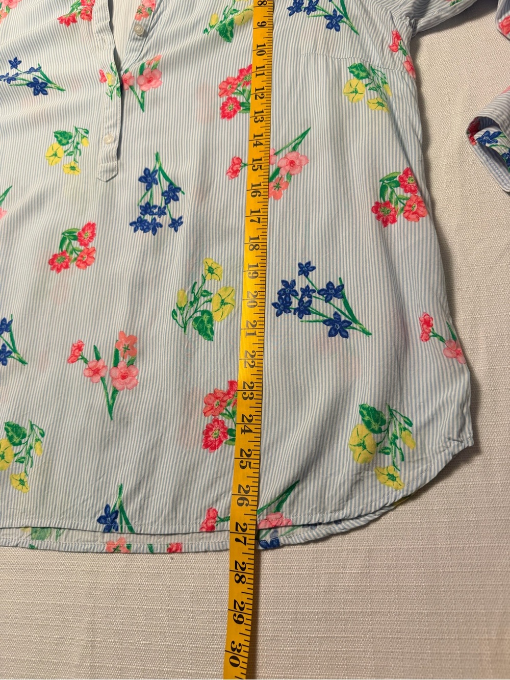 Talbots Light Blue Striped Floral Popover Blouse - Picture 4 of 7